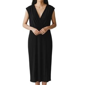 Jones New York Women's 4 Black Midi Sleeveless V-Neck Wrap Front Cocktail Dress